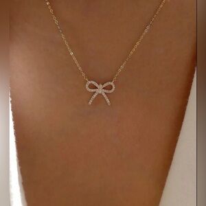 Anthropologie Silver Bow Gold Pendant Necklace